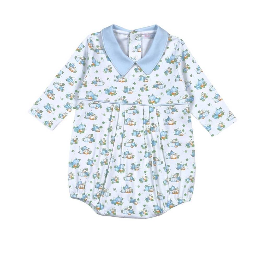 NEW BABY LOREN boy's pumpkins pima bubble in blue